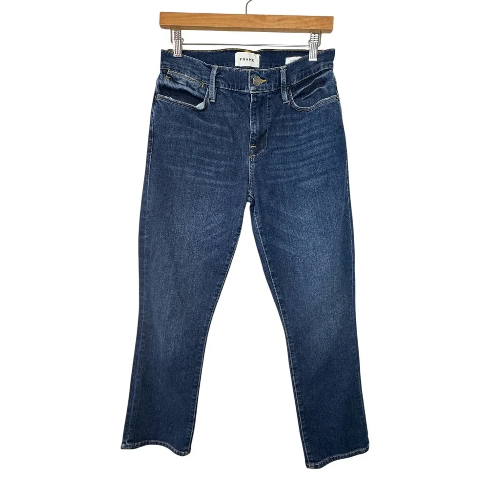 FRAME Le High Straight Jeans Dark Wash Denim Women's Size 28 x 26 Distressed